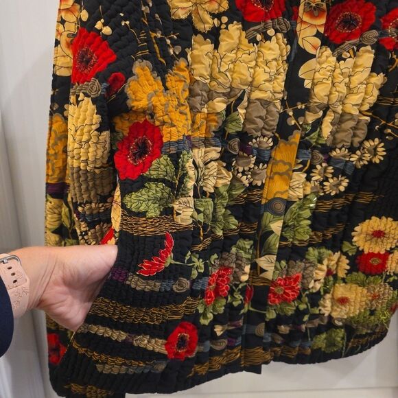 UBU Black Beaded Asian-Inspired Quilted Bomber Jacket Sz L Boho Dark Cottagecore - Picture 3 of 9